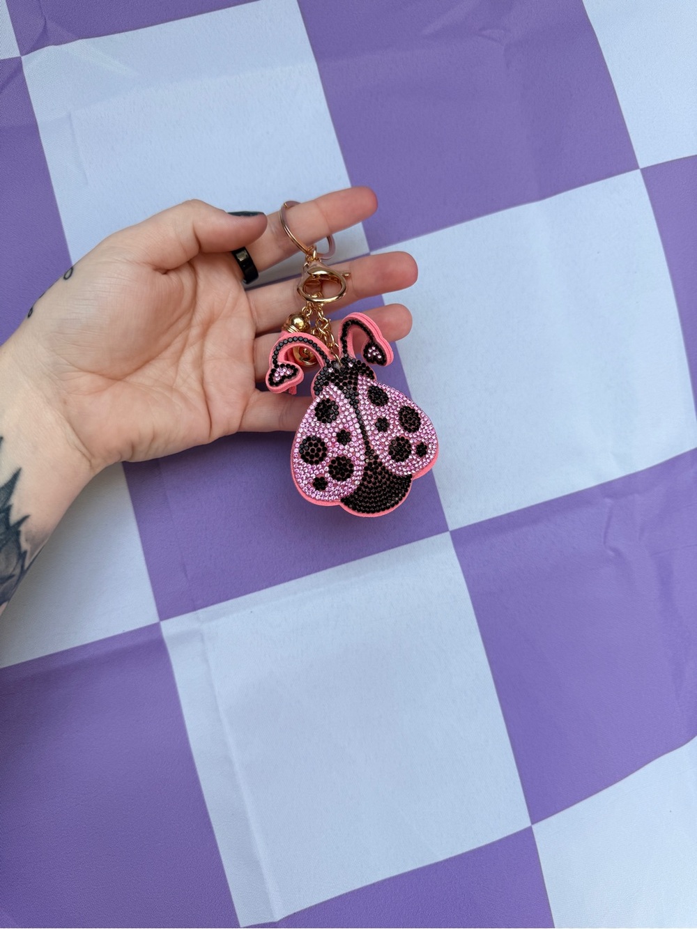 Pink Beaded Ladybug Keychain Charm